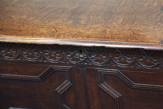 A 17th century oak mule chest, W.3ft 4in. D.1ft 9in. H.2ft 5in.